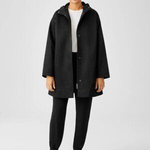 Eileen Fisher Organic Cotton Nylon Hooded Long Jacket, PS Black